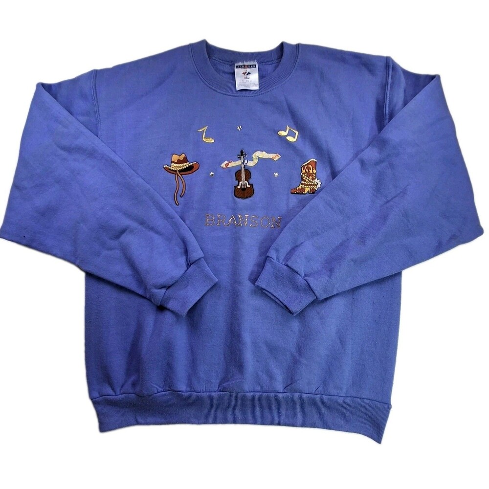 Vtg Sz S Branson Embroidered Sweatshirt Jerzees Western Cowboy Country Music